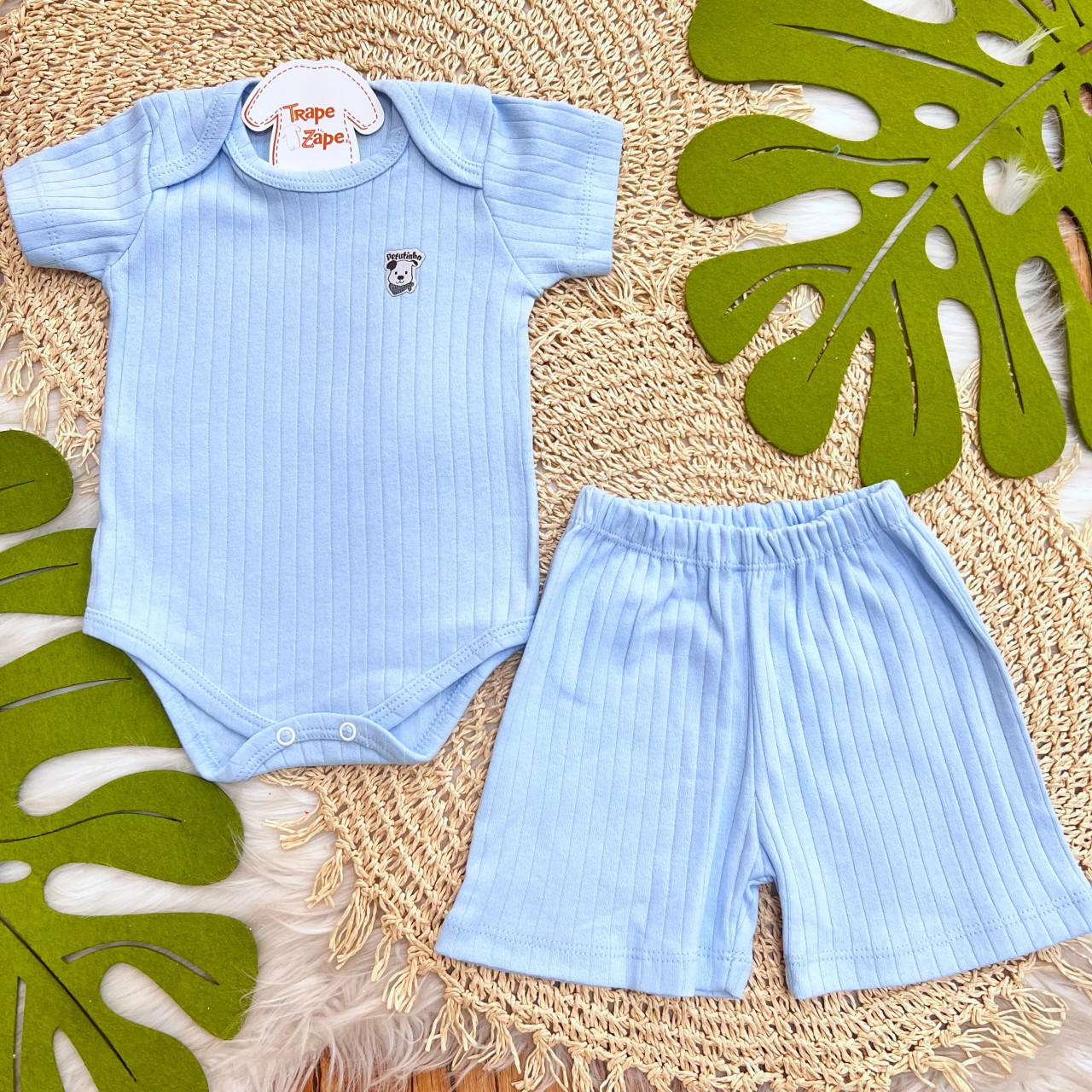 Conj. Body m/curta e Short Canelado - Azul 